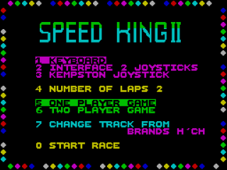 Speed King 2 title screen for ZX Spectrum